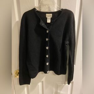 Deane & White Black Merino Wool Cardigan with White Snowflake Snaps EUC Y2K